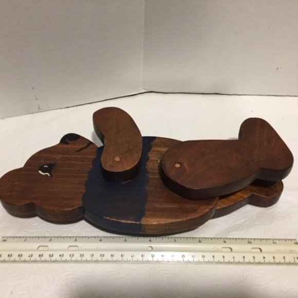 VTG Solid Wood Brown Bear w/Articulating Arms & Legs, Sits & Stands Folk Art 12" - Picture 8 of 9
